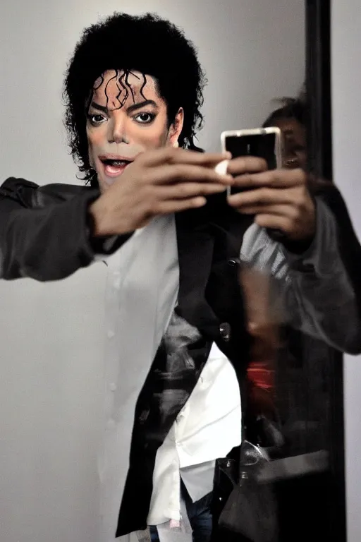 Prompt: Michael Jackson taking a selfie in the backrooms, liminal spaces, backrooms background, selfie photo,