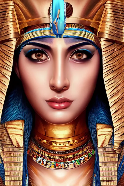 Image similar to a highly detailed beautiful portrait of a egyptian god with facial expression / emotion : happy in the style of artgerm.