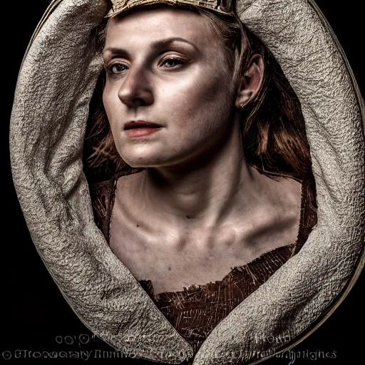 Prompt: stunning beautiful portrait photography of a face detailing medieval Countess from national geographic magazine award winning, dramatic lighting, taken with Sony alpha 9, sigma art lens, medium-shot