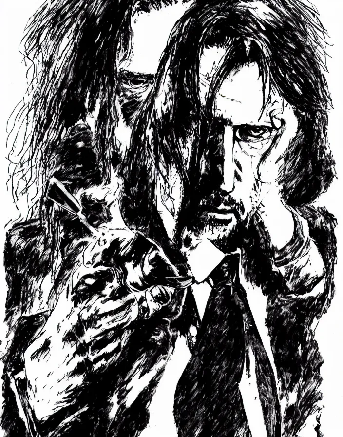 Prompt: Keanu reeves as john wick by kentaro miura,