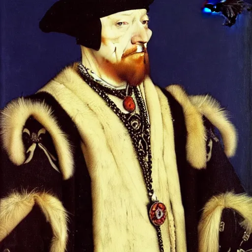 Image similar to a highly detailed painting of a raven dressed as an elegant tudor gentleman by hans holbein