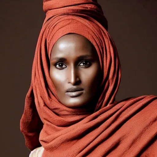 Prompt: somali model, waris dirie, warsan shire, beautiful, somali attire, vintage, intricate