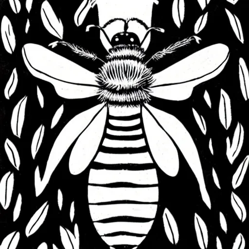 Image similar to bee sting elsa princess, black and white, botanical illustration, black ink on white paper, bold lines