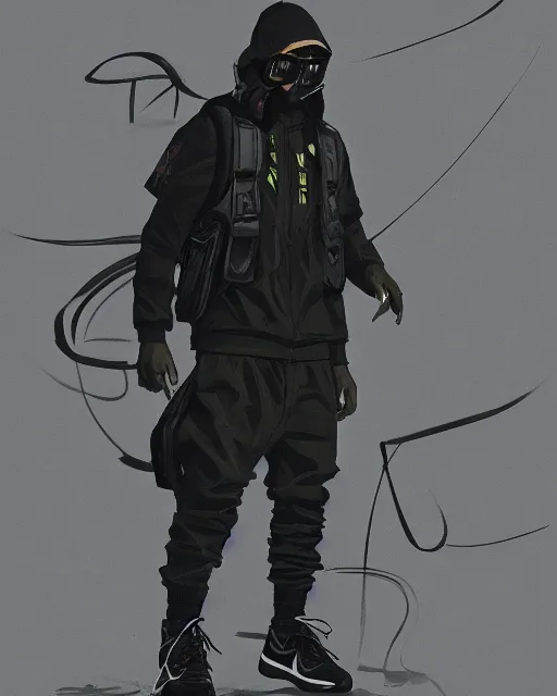 Image similar to Medium shot of a character wearing Nike ACG+Acronym+Riot Division in the style of greg rutkowski