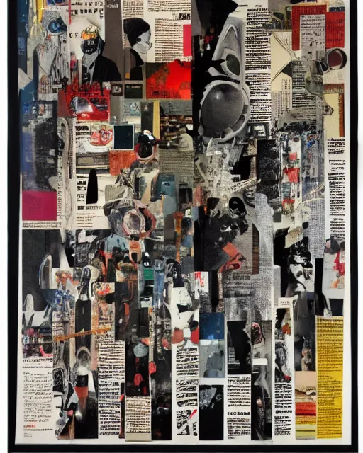 Image similar to A mid-century modern collage, made of random shapes cut from fashion and science magazines and text books, of The Empire Strikes Back film poster.