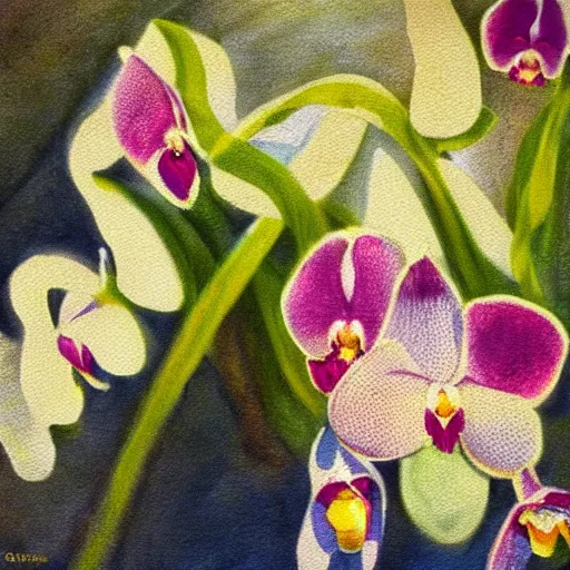 Prompt: impressionist painting of orchids in sunlight hd