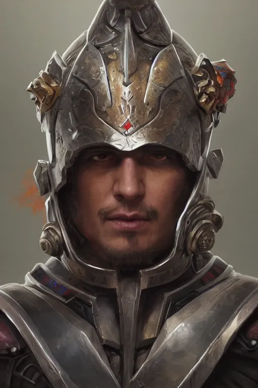 Prompt: portrait of the warrior wearing the epic artifact headgear bismuth end helmet by artgerm and Craig Mullins, James Jean, Andrey Ryabovichev, Mark Simonetti and Peter Morbacher 16k