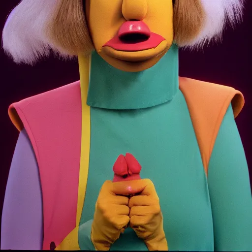 Prompt: woman with a nostril face, long snout, 1974 wacky live-action children's television show, technicolor film