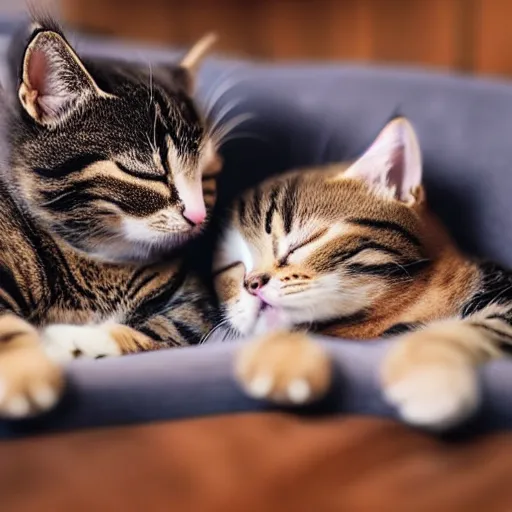 Prompt: Picture of two cute cats sleeping, 8k, HD, realistic, very cute very cute very cute