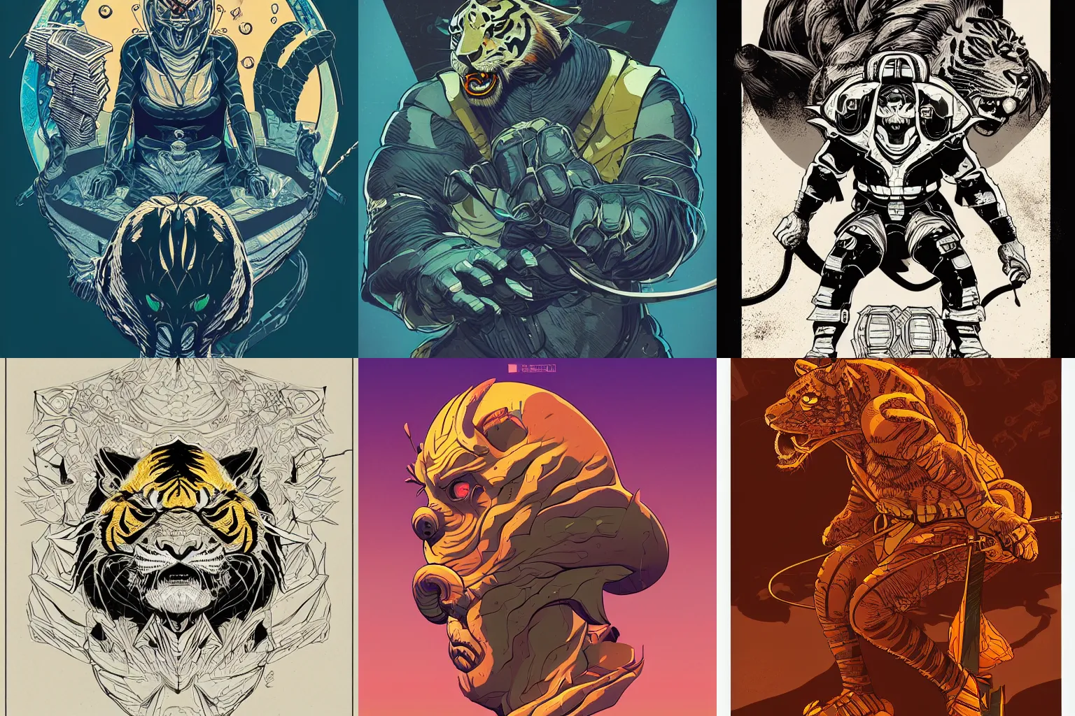 Prompt: a study of cell shaded Vector illustration of a stone tiger, golden ratio, screen print poster, character concept art by character concept art by josan gonzalez, james jean, Mike Mignola, Laurie Greasley, highly detailed, sharp focus, sharp linework, clean strokes, motherboard, Artstation, deviantart, artgem
