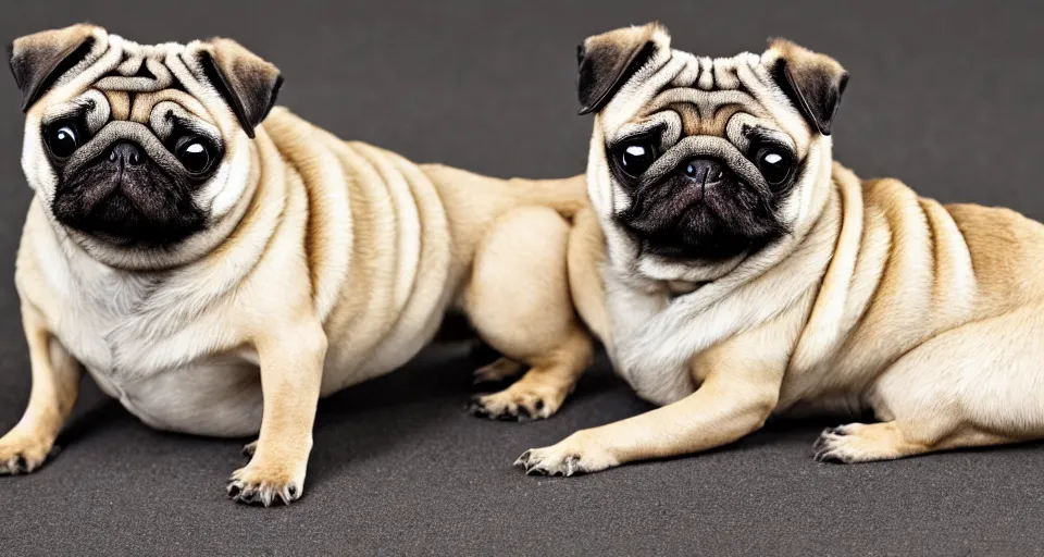 Image similar to specimen photo of a mutant pug centipede, the pug has an elongated shape and one-hundred legs, abomination,