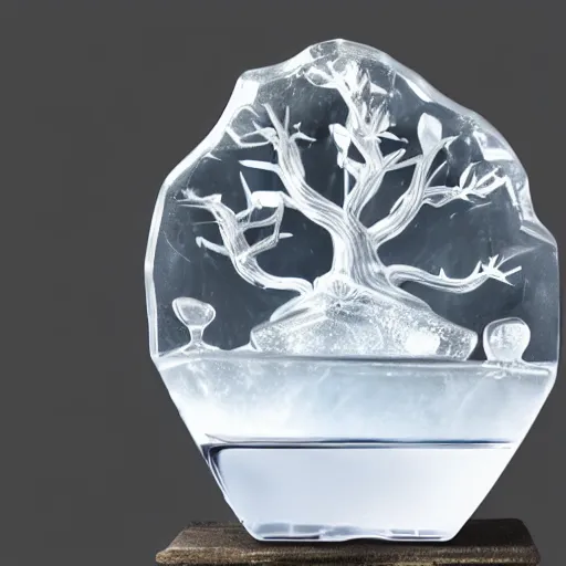 Prompt: bonsai ice sculpture, photo studio, artstation trend, hdr