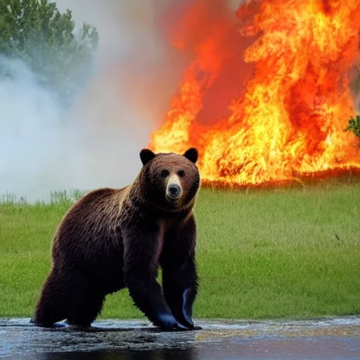 Prompt: a bear that has caught on fire and is now engulfed in flames