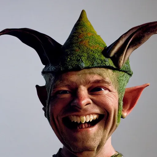 Prompt: medieval fantasy head and shoulders portrait photo of a little happy goblin, photo by philip - daniel ducasse and yasuhiro wakabayashi and jody rogac and roger deakins