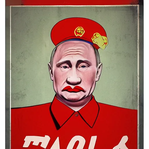 Image similar to communist clown portrait, soviet propaganda style, poster, putin