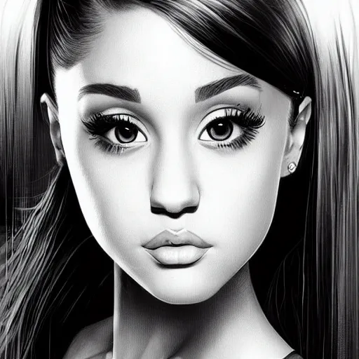 Prompt: A beautiful portrait of ariana grande, by artgerm and Dave McKean, extreme detail, facial details, sharp colors