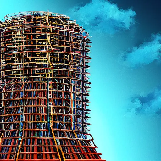Prompt: digital artwork version of the wired mechanical tower of babel