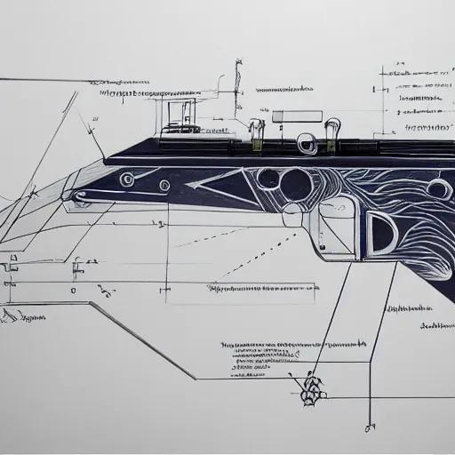 Image similar to blueprint of a laser space gun, technical draw, concept art, very detailed, 3 5 mm