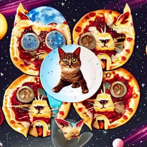 Image similar to space cats on pizza