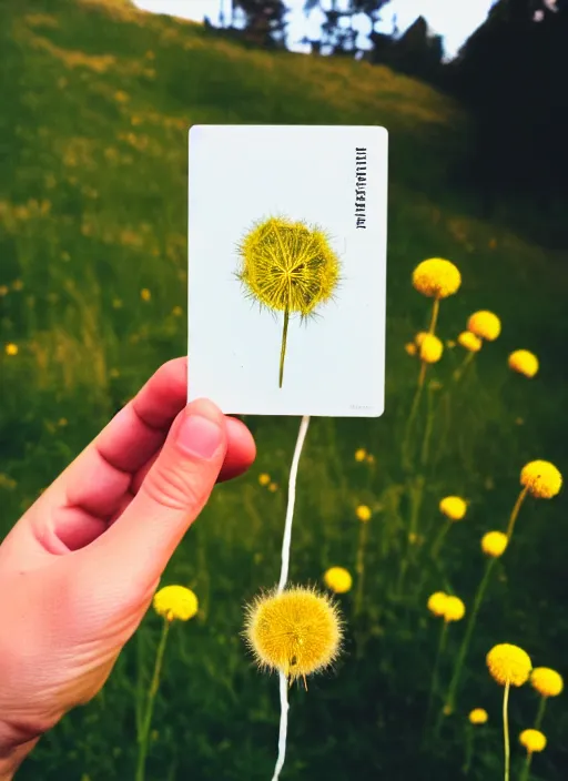 Image similar to instax mini portrait of a woman holding a dandelion in the berkeley hills