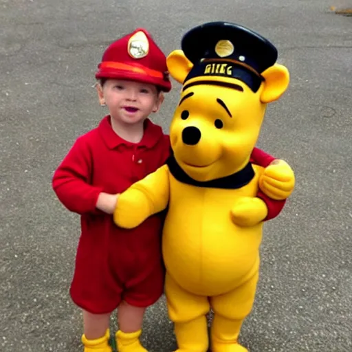 Image similar to winnie the pooh dressed as fireman