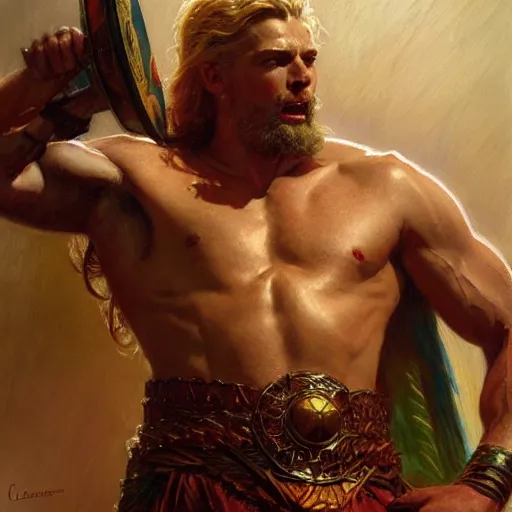 Prompt: stunning male god of thunder, highly detailed painting by gaston bussiere, craig mullins, j. c. leyendecker, 8 k