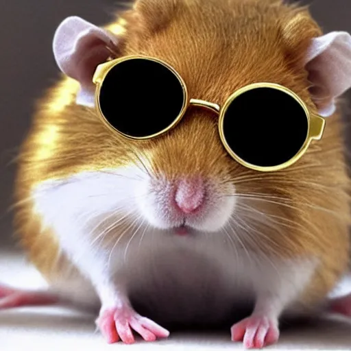 Prompt: cool hamster wearing shades and a gold chain