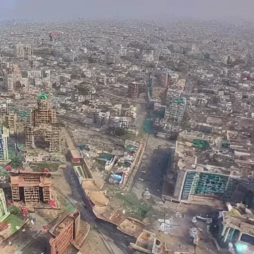 Image similar to drone footage of karachi, high quality, day time