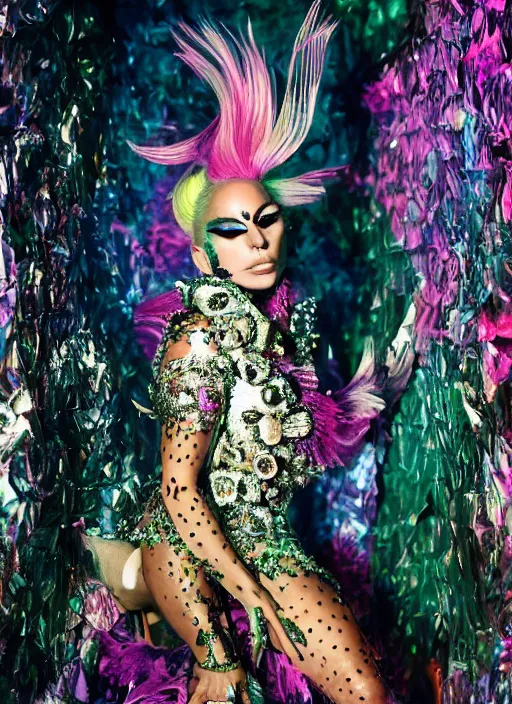 Image similar to lady gaga styled by david lachapelle posing in an expensive mansion setting , vogue magazine, Highly realistic. High resolution. Highly detailed. Dramatic. 8k.4k.