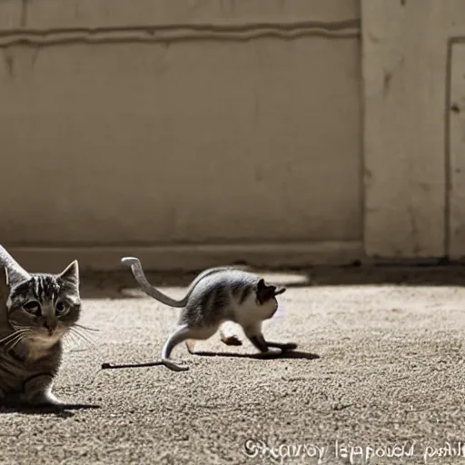 Prompt: An Arab cat chasing a Jewish mouse, realistic photo, sharp, oldie