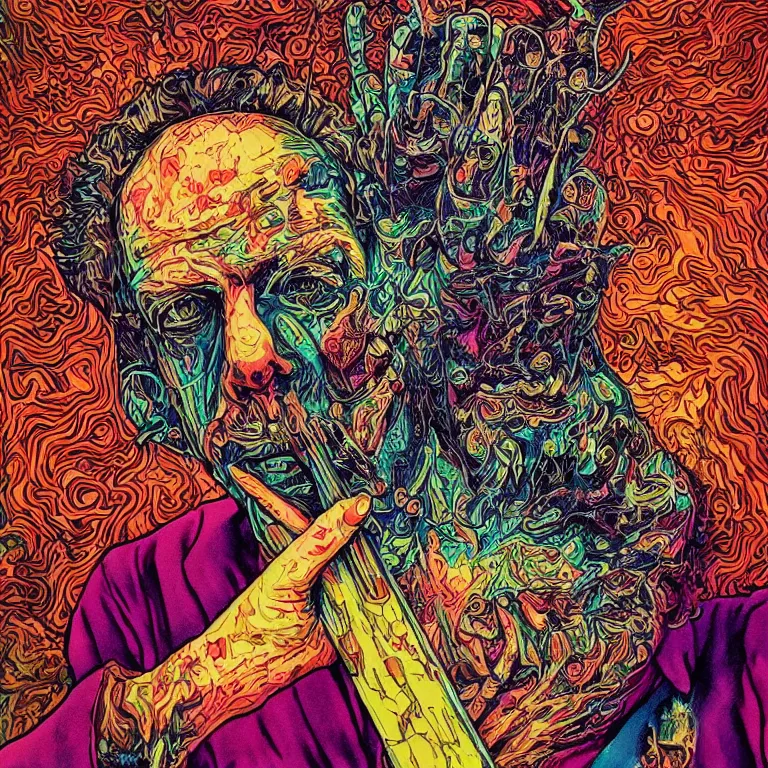 Prompt: beautiful colorful hyperrealist highly detailed psychedelic music poster'zombie paul giamatti ', psychedelic art nouveau, beautiful high contrast colored wood engraving, moebius comic style, shocking detail trending on artstation 8 k