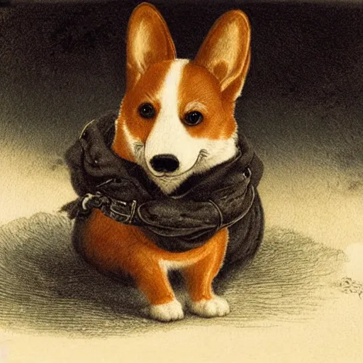 Image similar to a corgi vampire in the style of jean baptiste monge