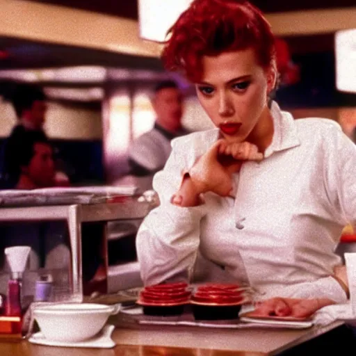 Image similar to a still of Scarlett Johansson as a waitress at the double r diner in Twin Peaks (1990)