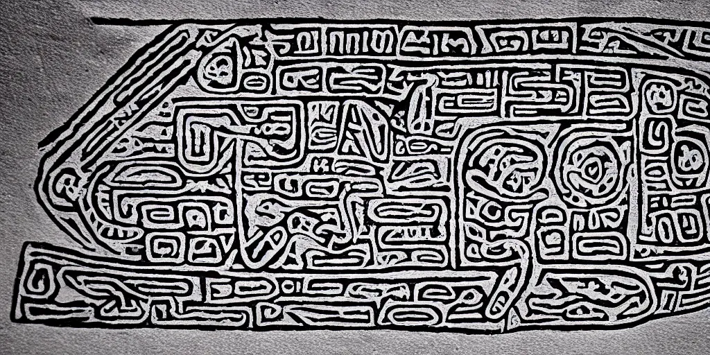 Image similar to mayan hieroglyph blueprints to a spaceship