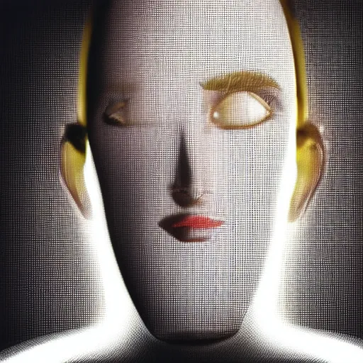 Prompt: a tv showing static in the shape of a human face, 3 d render, octane, ray tracing, ultra detailed, photorealistic, ultra high resolution, 8 k