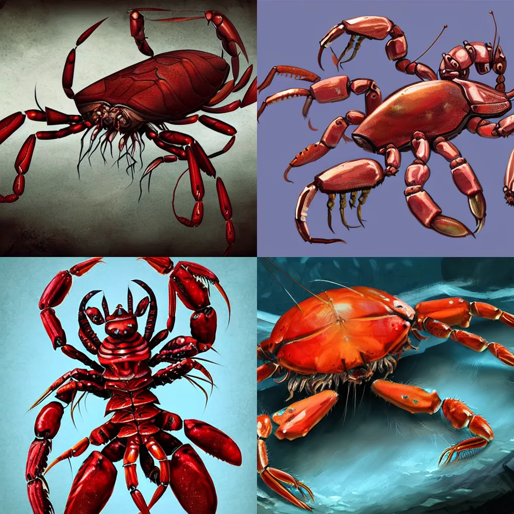 Prompt: Humanoid crustacean, D&D artwork, character concept, highly detailed, digital illustration, fantasy art, concept art