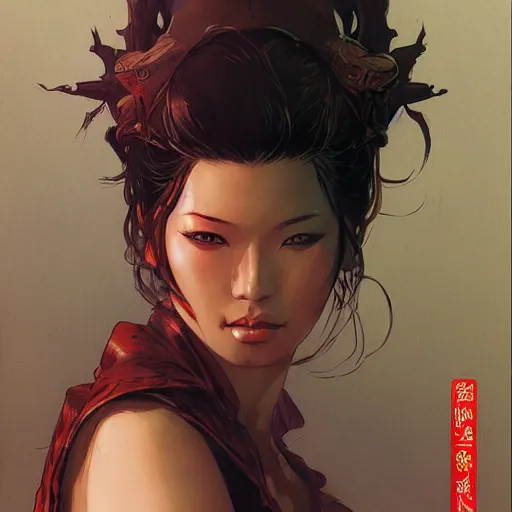 Image similar to asian beauty by peter andrew jones and akihiko yoshida, rule of thirds, seductive look, beautiful