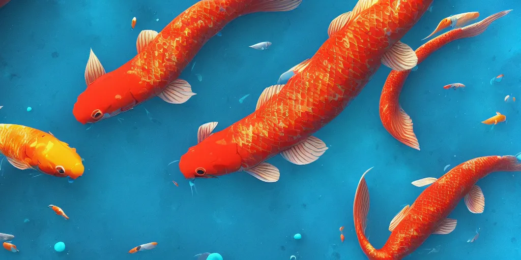 Image similar to koi fish floating in space, turquoise background, realistic detailed digital art by maxwell boas, jessica rossier, christian dimitrov, anton fadeev, trending on artstation, cgsociety, rendered in unreal engine, soft colors, 4 k, hq