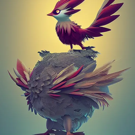 Image similar to feathery bird pokemon:: by beeple and James Gilleard and Justin Gerard :: ornate, dynamic, particulate, intricate, elegant, highly detailed, centered, artstation, smooth, sharp focus, photoreal octane render, 3d