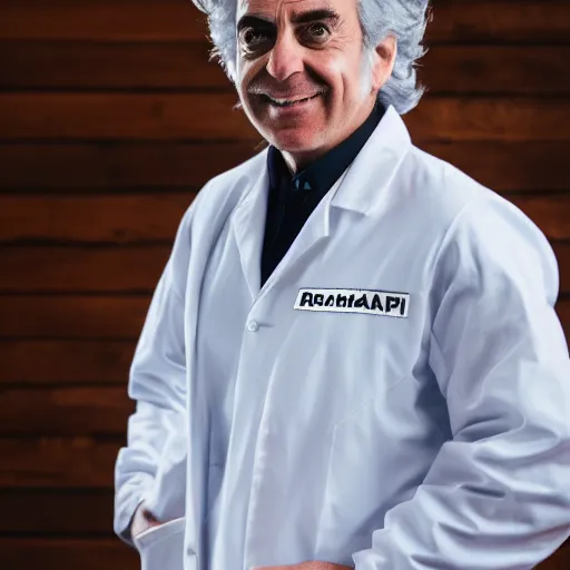 Image similar to portrait photo still of real life rick sanchez wearing a labcoat 8 k, 8 5 mm f 1. 8