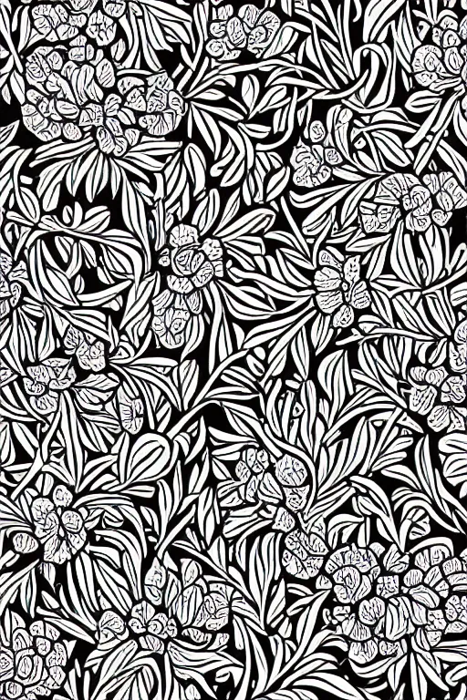 Image similar to spring flowers, happy and beautiful, by jacdraws and william morris, thick black lineart, anime