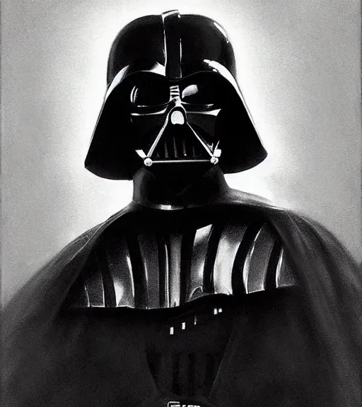 Prompt: black-and-white portrait of Darth Vader by Craig Mullins; extraordinary-masterpiece; realistic-lighting