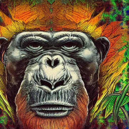 Image similar to stoned ape theory, psilocybin mushrooms, abstract, evolution