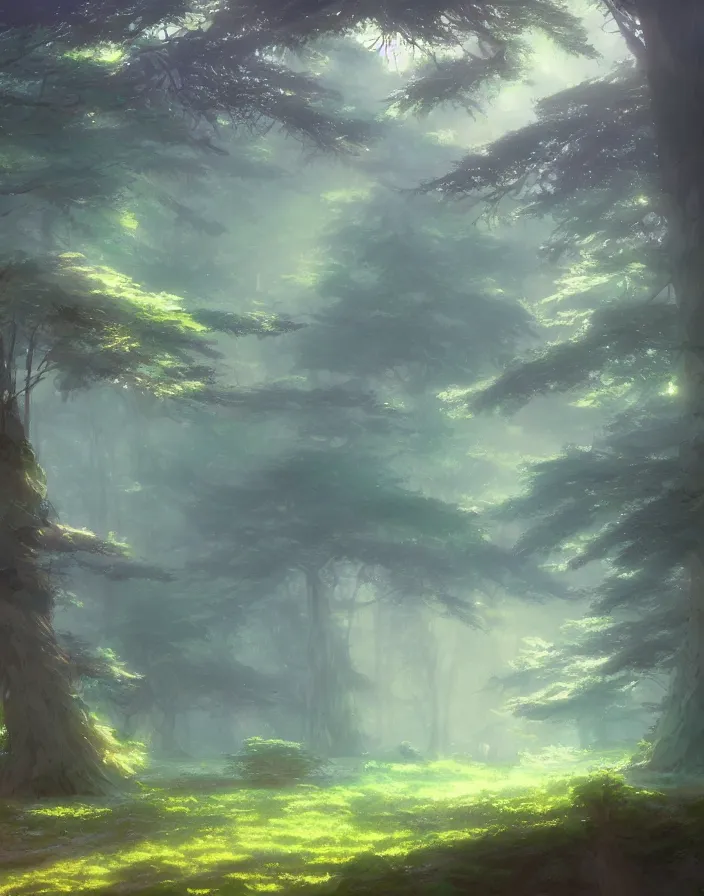 Prompt: magical mystical forest, environment concept art, ethereal anime, high detail Impressionist style, dreamy light color palette, style of studio ghibli and moebius, concept art stunning atmosphere, trending on artstation, volumetric light