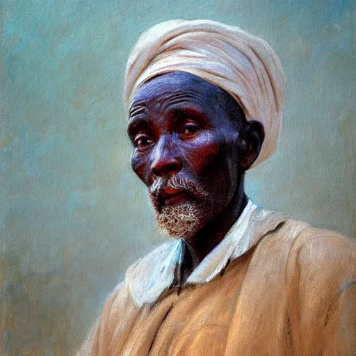 Image similar to a painting of a elegant well fed elder with few eyebrows and his on from Kenya by Henry Ossawa Tanner . dramatic angle, ethereal lights, details, smooth, sharp focus, illustration, realistic, cinematic, artstation, award winning, rgb , unreal engine, octane render, cinematic light, macro, depth of field, blur, red light and clouds from the back, highly detailed epic cinematic concept art CG render made in Maya, Blender and Photoshop, octane render, excellent composition, dynamic dramatic cinematic lighting, aesthetic, very inspirational, arthouse.