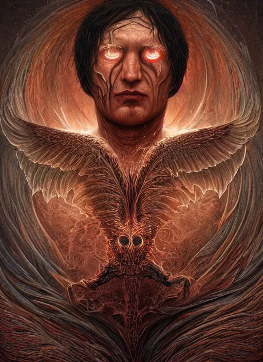 Image similar to trent reznor glowing eyes, shamanic poster lsd art, intricate, elegant, highly detailed, centered, digital painting, artstation, concept art, smooth, sharp focus, illustration, artgerm, tomasz alen kopera, peter mohrbacher, donato giancola, joseph christian leyendecker, wlop, frank frazetta