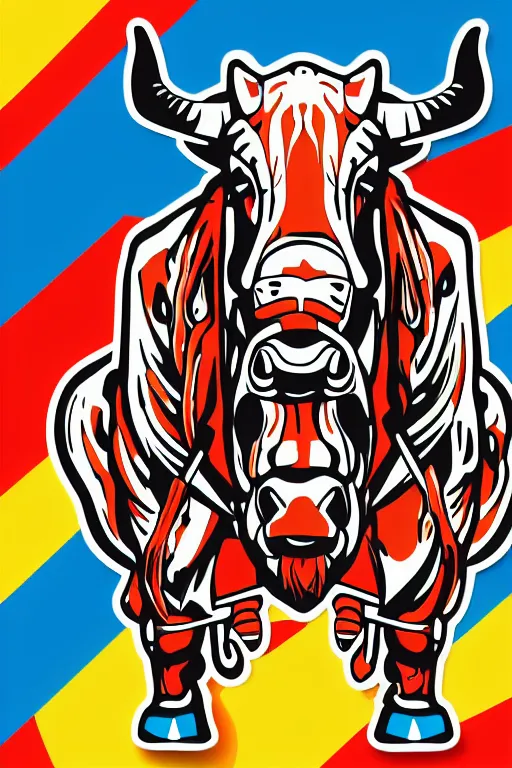 Image similar to A portrait of a biker bull, sticker, highly detailed, colorful, illustration, smooth and clean vector curves, no jagged lines, vector art, smooth