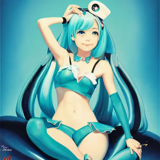 Image similar to Hatsune Miku pin-up poster by Gil Elvgren and Daniela Uhlig