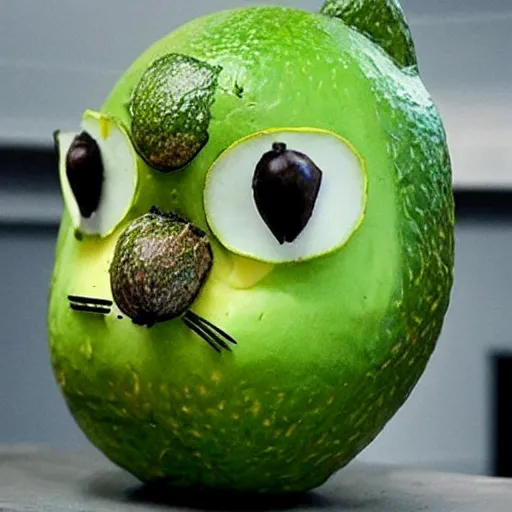 Prompt: an avocado cat, avocado shape
