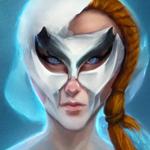 Prompt: bandit from ‘ icewind dale ’ with a frost gem mask, ‘ icewind dale 2 ’ profile portrait by ‘ justin sweet ’, falling snow, soft focus, illustration, oil paint, artstation